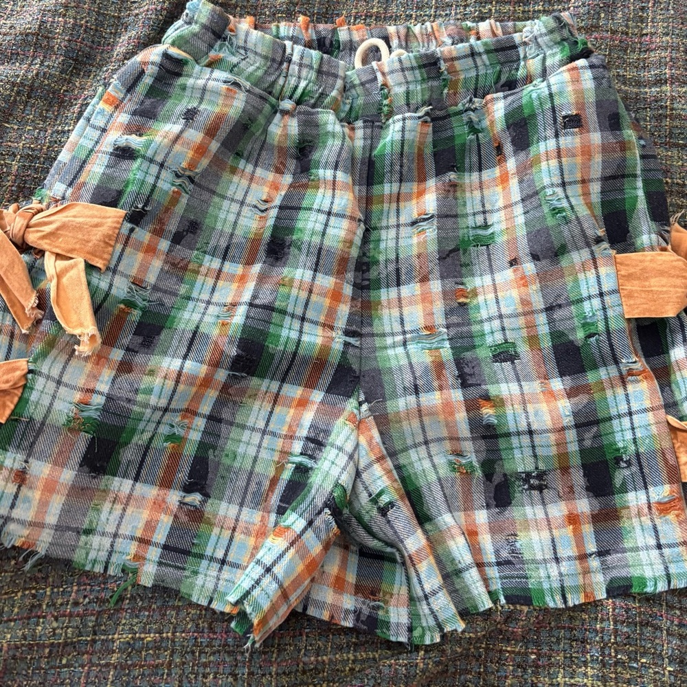 Oli & Hali Plaid Bermuda Shorts in Green, Orange and blue “ Play it Plaid”